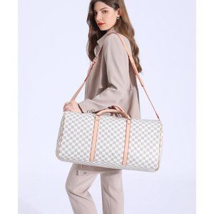 21" White Checkered Travel Bag Weekender Carry-on shoulder Luggage
